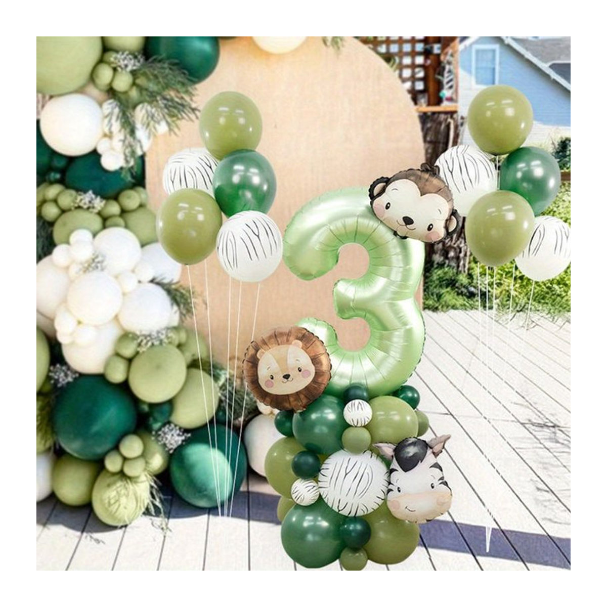 40 Stück Ballon-Set für Kindergeburtstag im Dschungel-Safari-Stil mit Tierprint und Vintage-Elementen in Grün - Bild 1