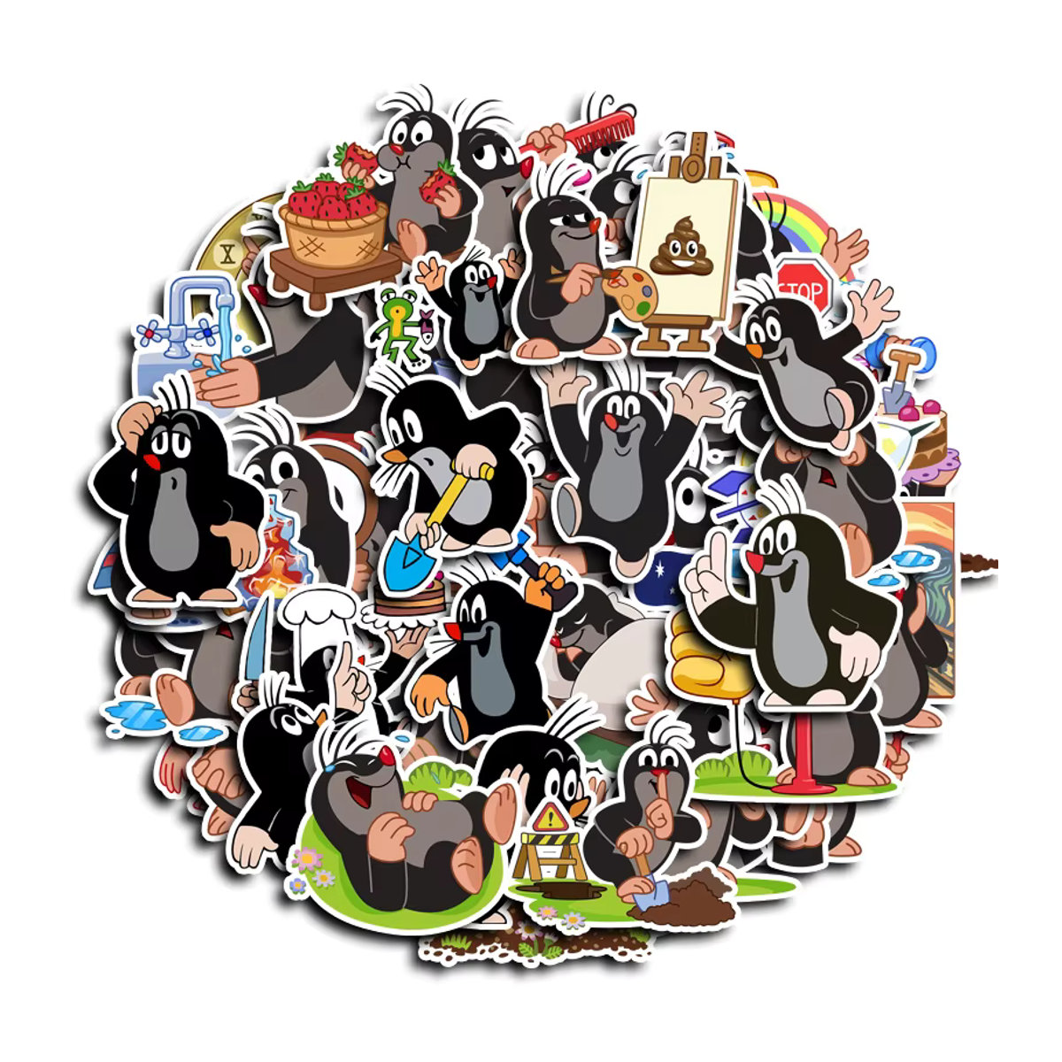 40 Stück Mobokono Kleine Maulwurf Aufkleber, Klassische Cartoon Tier Aufkleber, Wasserdicht und Niedlich für Kinder DIY Bastelarbeiten, Mehrfarbig - Bild 2