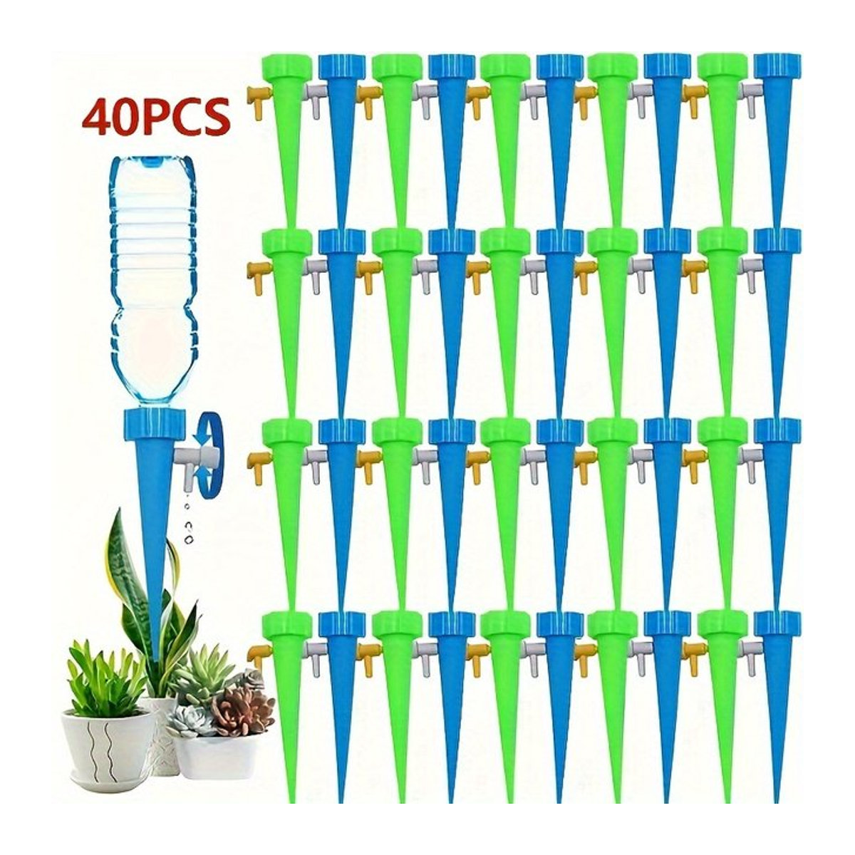 40er-Pack automatische Bewässerungsstäbe mit verstellbarem Tropfsystem aus Kunststoff für Garten und Rasen in verschiedenen Farben - Bild 1