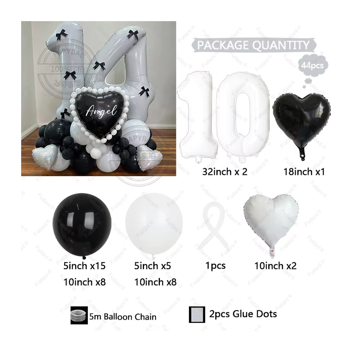 43-teiliges Set aus Aluminiumfolien-Ballons mit Zahlen 1-9 in Weiß und Schwarz, 81,28 cm, ideal für Kindergeburtstage, Hochzeiten oder Babypartys - Bild 1
