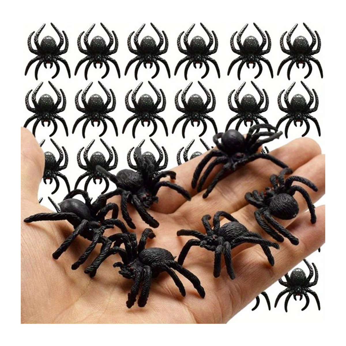 48 Stück Realistische Kunststoff Spinnen JXB in Schwarz als Halloween Deko und Streich Requisiten - Bild 1