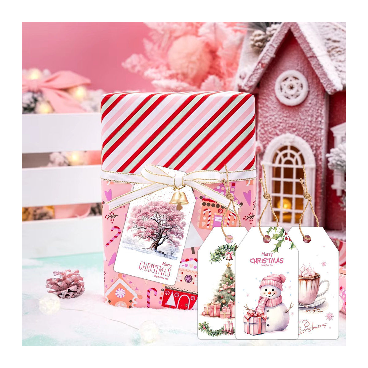 48 Stück Tissy Weihnachts Geschenkeanhänger aus Papier in Rosa mit Hirsch- und Weihnachtsmann-Motiven für DIY Dekorationen - Bild 5