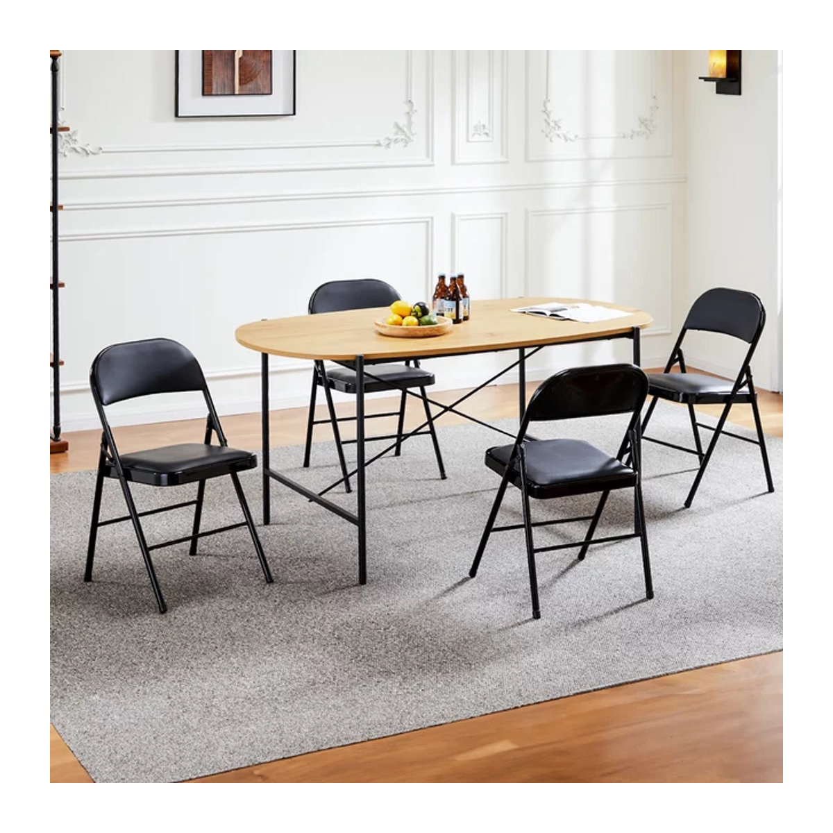 4er Pack Leder Klappstühle mit Metallgestell in Grau und Schwarz, minimalistische Gartenstühle für Innen und Außen - Bild 1