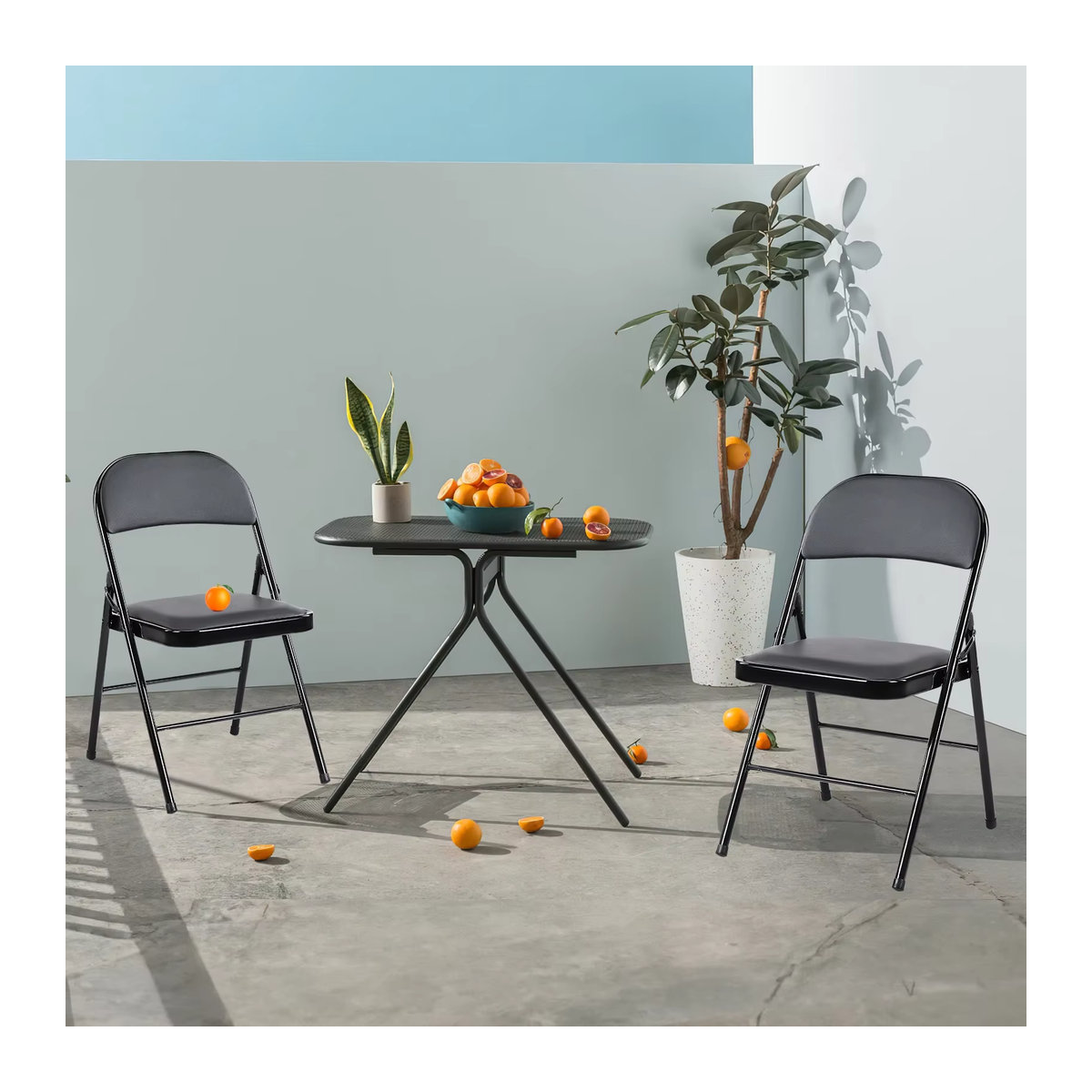 4er Pack Leder Klappstühle mit Metallgestell in Grau und Schwarz, minimalistische Gartenstühle für Innen und Außen - Bild 2