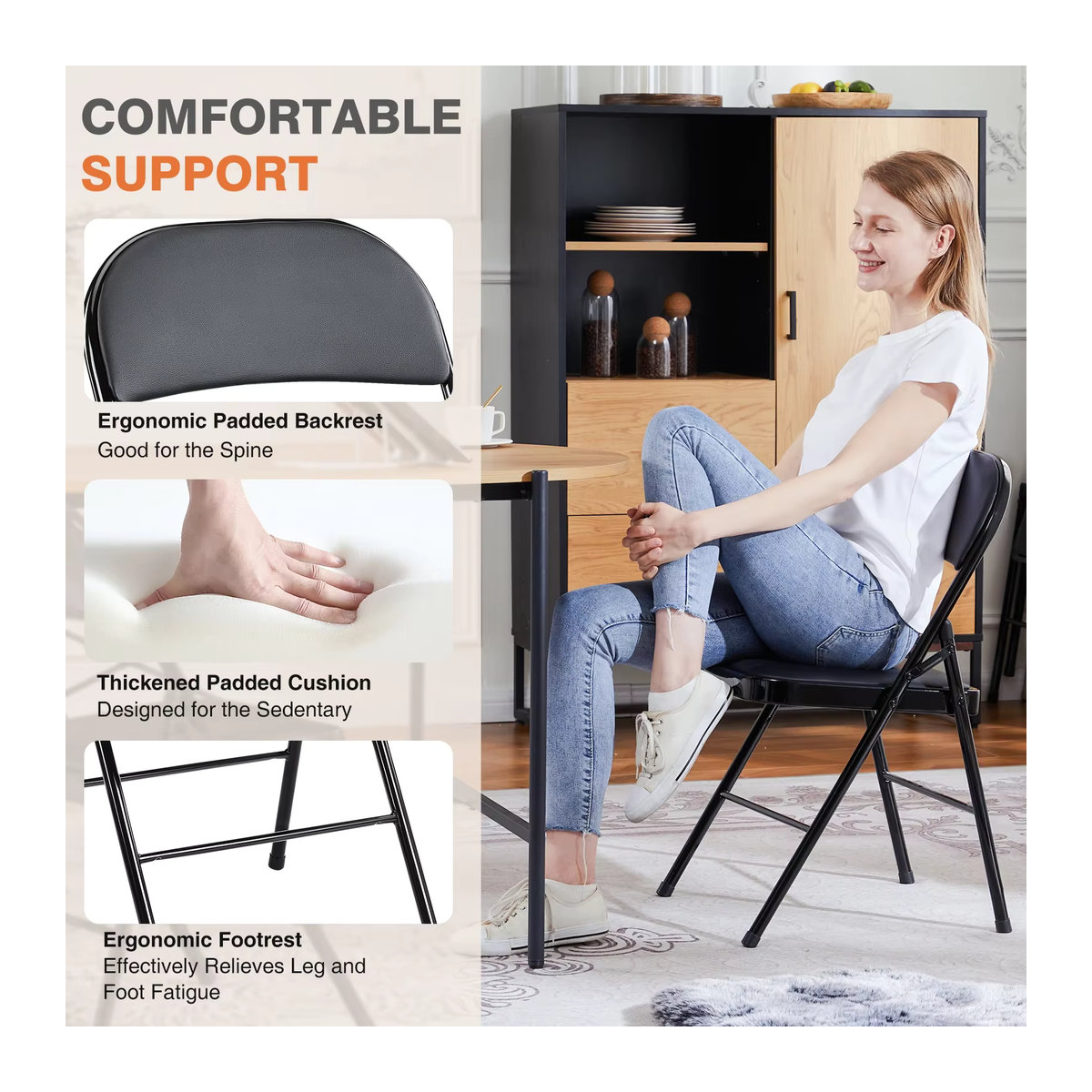 4er Pack Leder Klappstühle mit Metallgestell in Grau und Schwarz, minimalistische Gartenstühle für Innen und Außen - Bild 4