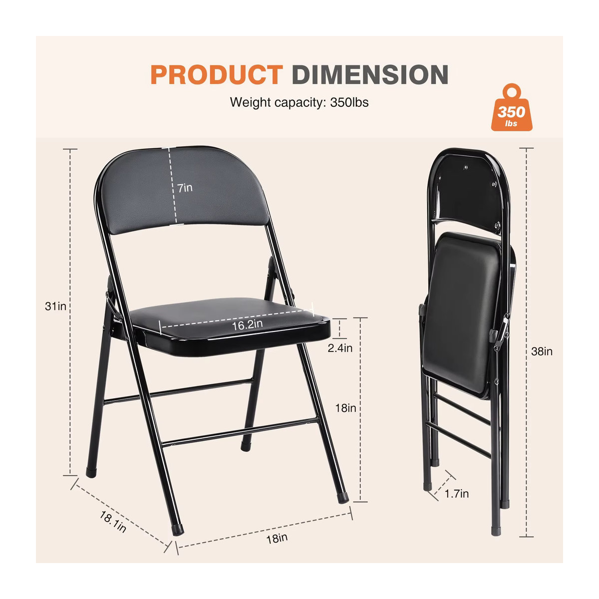 4er Pack Leder Klappstühle mit Metallgestell in Grau und Schwarz, minimalistische Gartenstühle für Innen und Außen - Bild 5