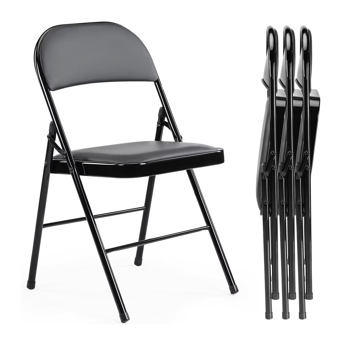 4er Pack Leder Klappstühle mit Metallgestell in Grau und Schwarz, minimalistische Gartenstühle für Innen und Außen - Bild 6