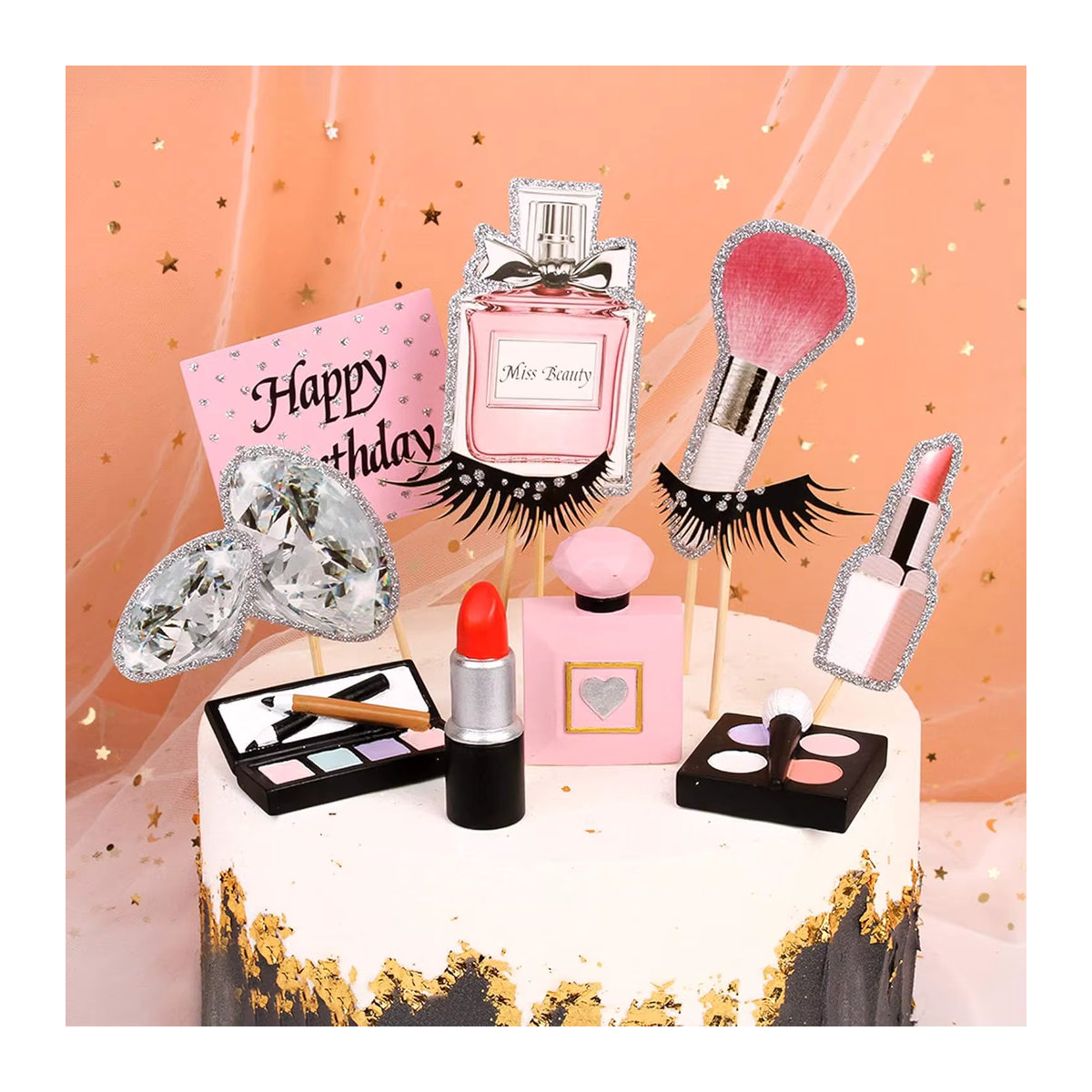4er-Pack Make-up-Kuchenaufsätze aus Kunstharz in Mehrfarbig für Geburtstagsparty-Dekorationen - Bild 4