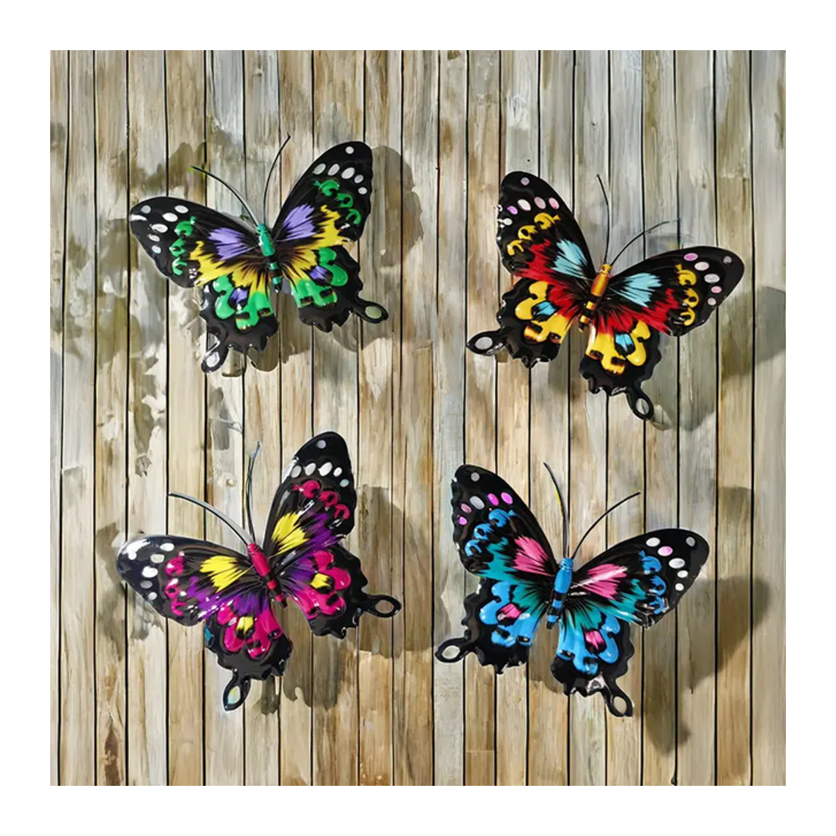 4er-Pack Metall-Schmetterlings-Wandkunst in Mehrfarbig als dekoratives Garten- und Terrassendekor für den Außenbereich - Bild 1