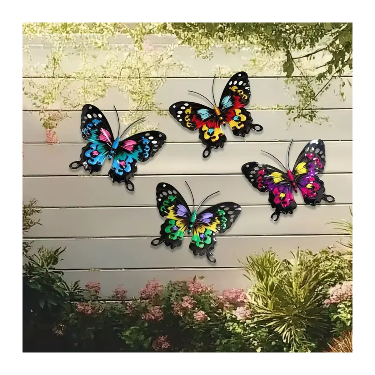 4er-Pack Metall-Schmetterlings-Wandkunst in Mehrfarbig als dekoratives Garten- und Terrassendekor für den Außenbereich - Bild 6