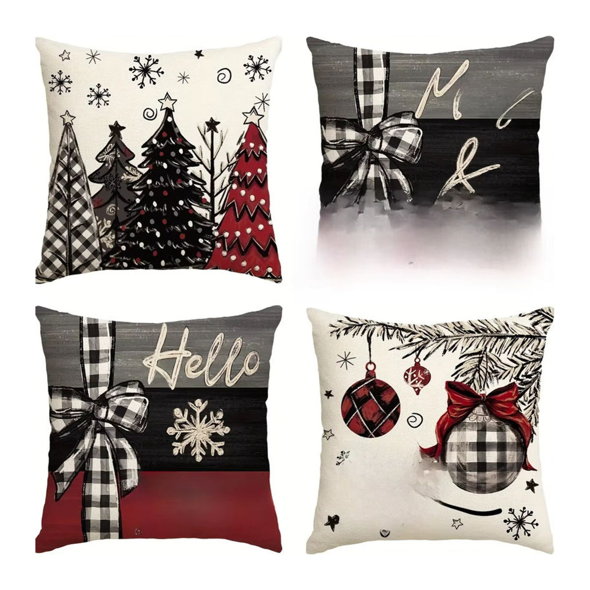 4er-Pack Weihnachts-Kissenbezüge Joy Holiday Designs mit festlichen Bäumen in dekorativem Design - Bild 4