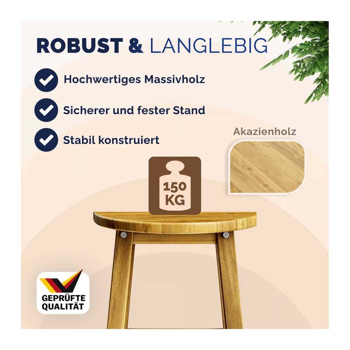 4er-Set Barhocker aus Akazien-Massivholz von Casaria in Braun im Landhausstil, Höhe: 76 cm, Breite: 34 cm, Tiefe: 34 cm - Bild 1