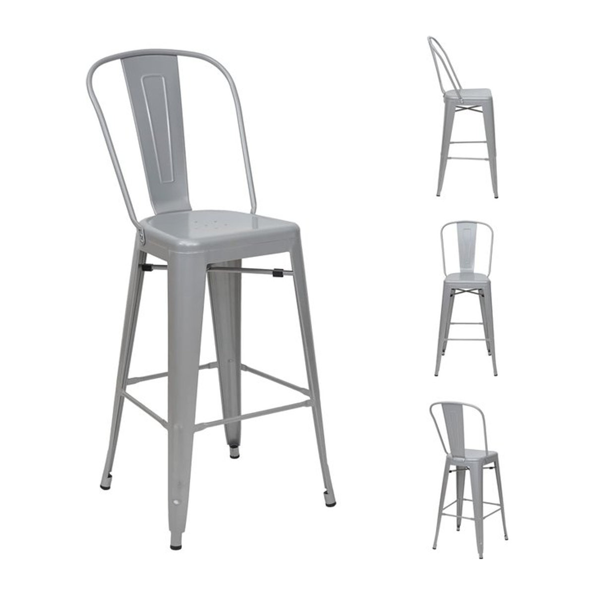 4er-Set Barhocker MCW-A73 mit Lehne im Industrial Design aus Metall, Grau - Bild 1