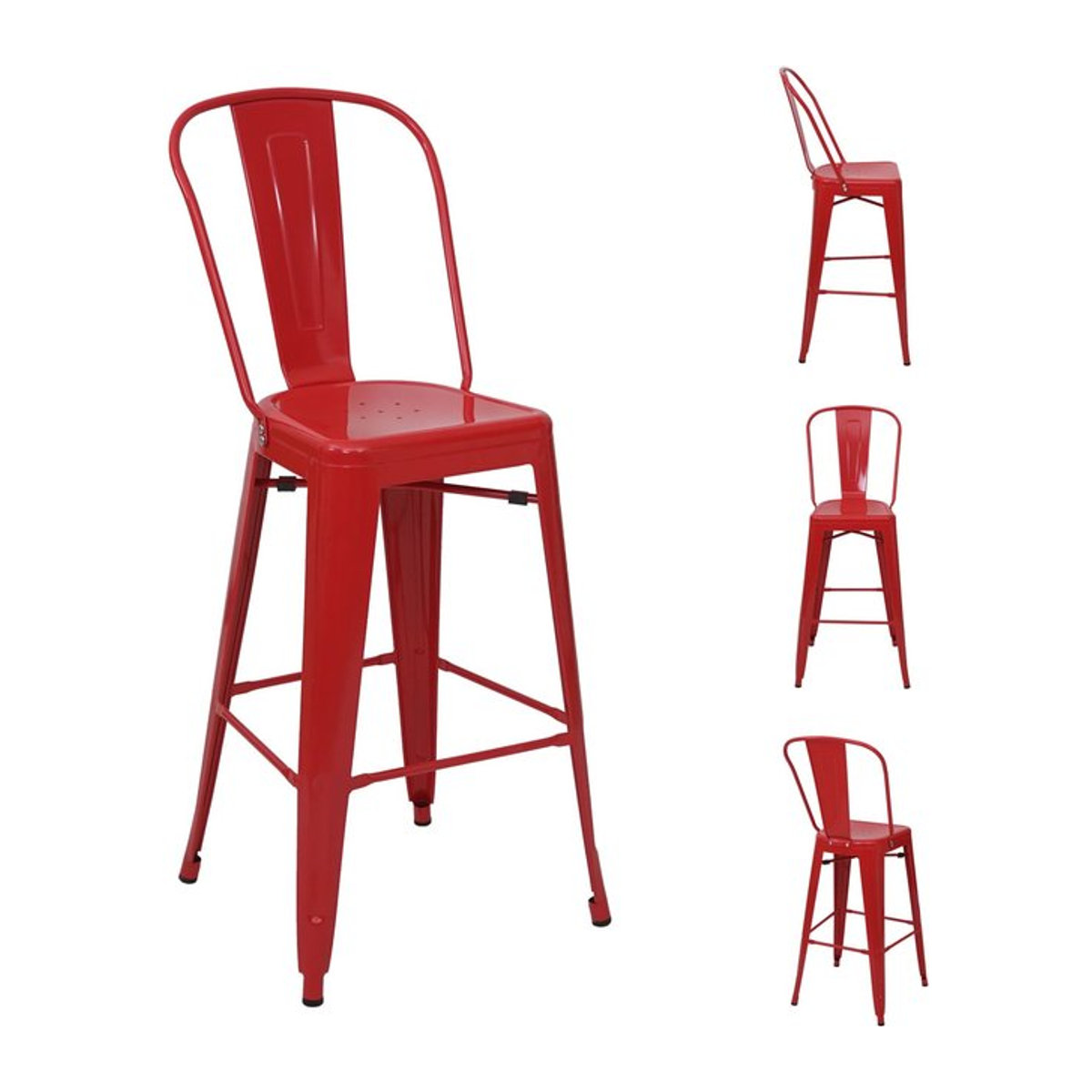 4er-Set Barhocker MCW-A73 mit Lehne im Industrial Design aus Metall, Rot - Bild 1
