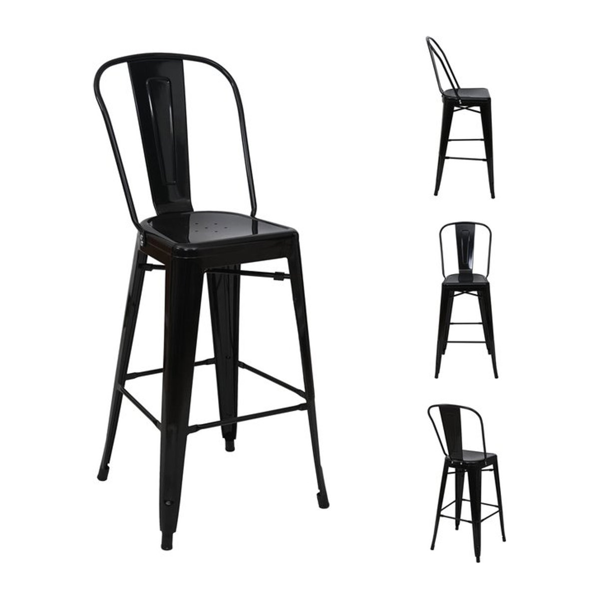 4er-Set Barhocker MCW-A73 mit Lehne im Industrial Design aus Metall, Schwarz - Bild 1
