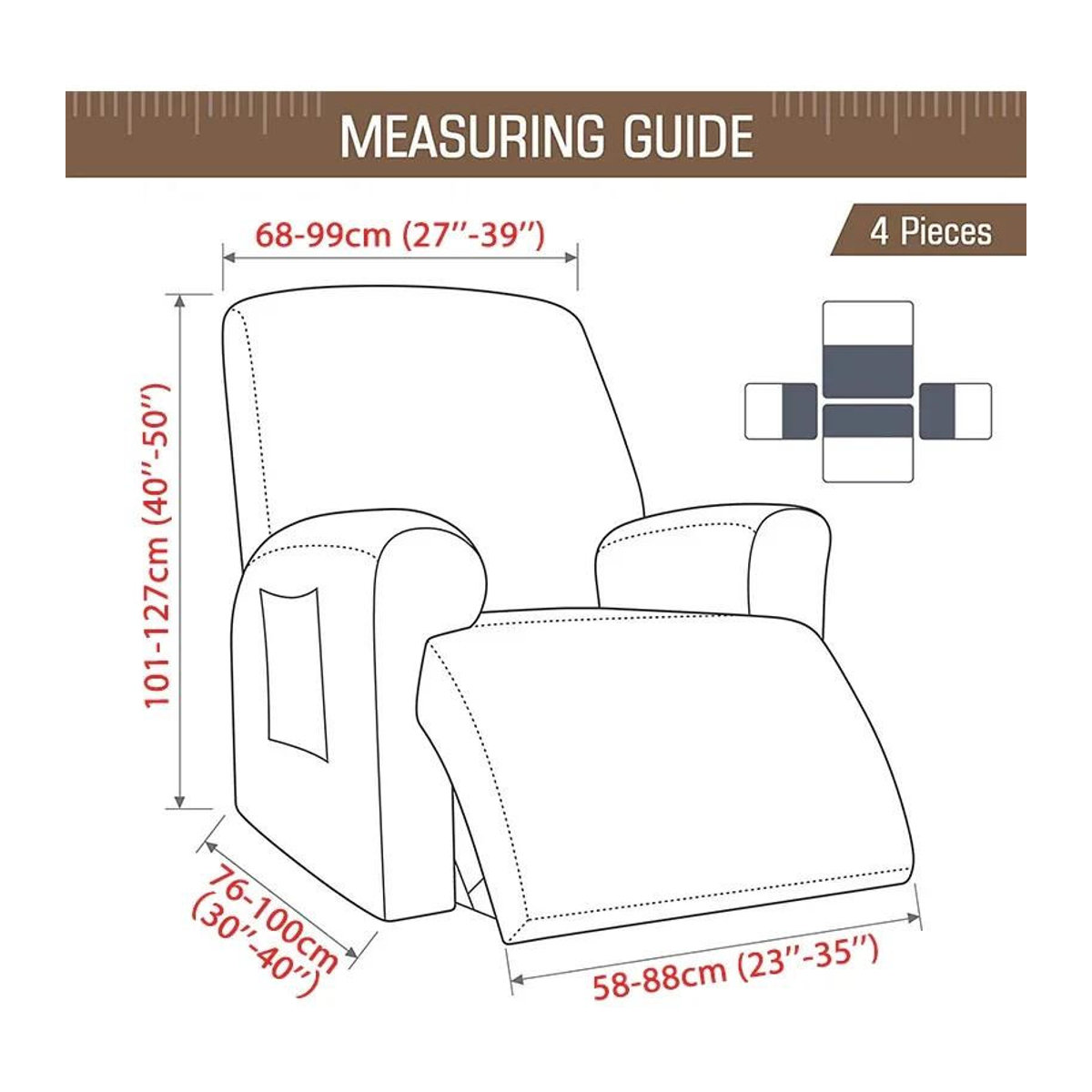 4er-Set Bestbags Stretch-Sofabezüge für Liegesessel in Grau, Jacquard Schonbezüge für Relaxsessel und Einzelsessel - Bild 2