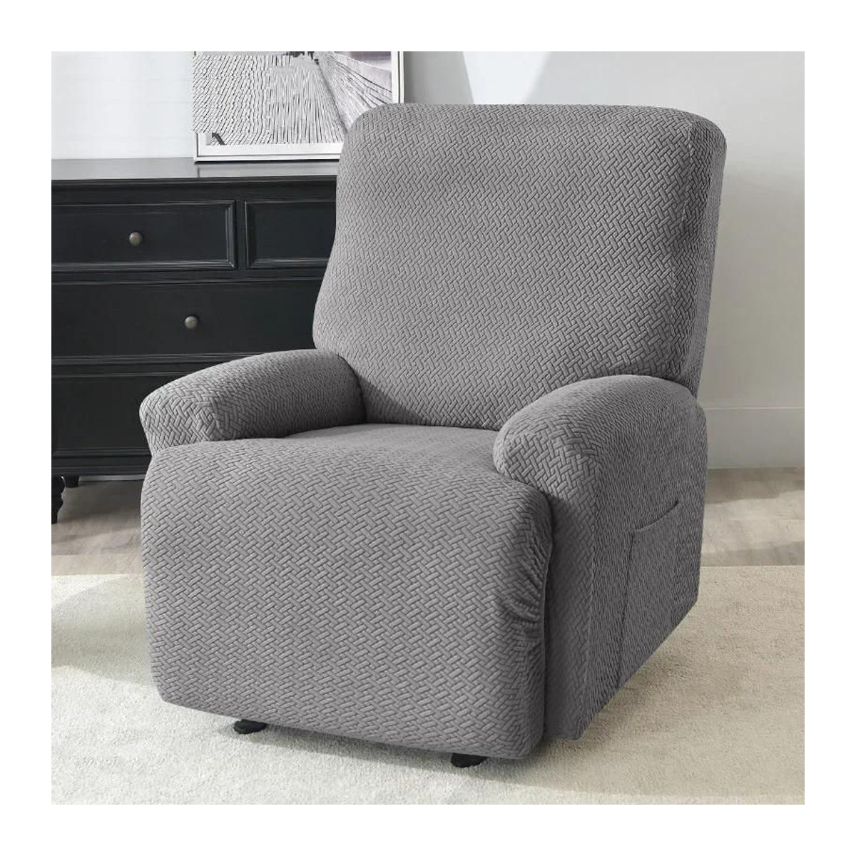 4er-Set Bestbags Stretch-Sofabezüge für Liegesessel in Grau, Jacquard Schonbezüge für Relaxsessel und Einzelsessel - Bild 3