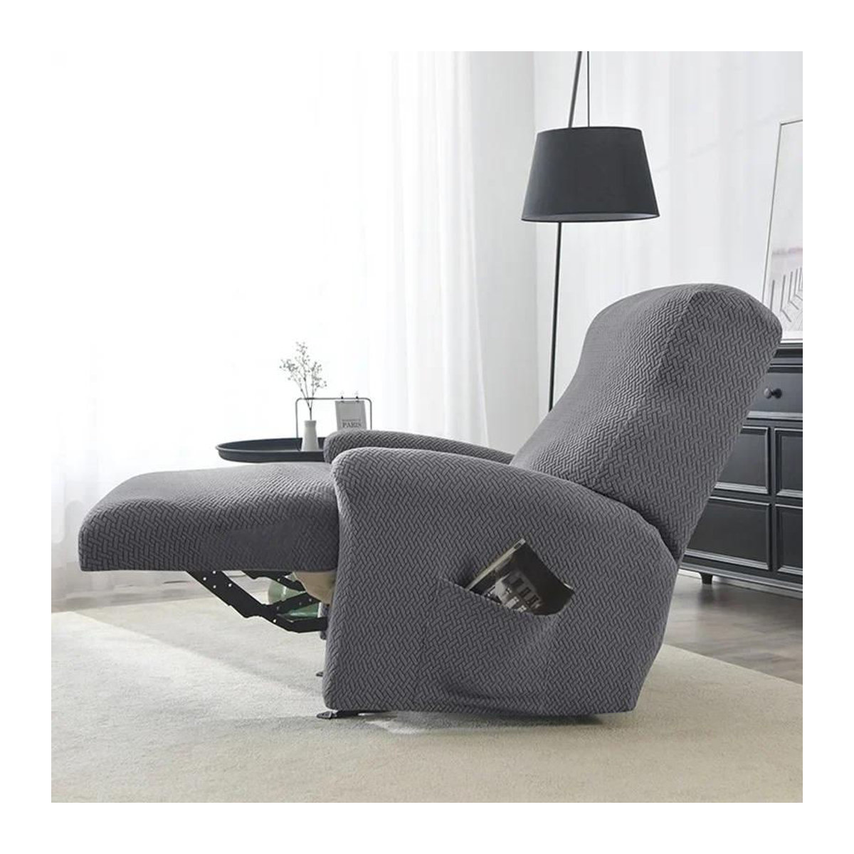 4er-Set Bestbags Stretch-Sofabezüge für Liegesessel in Grau, Jacquard Schonbezüge für Relaxsessel und Einzelsessel - Bild 4