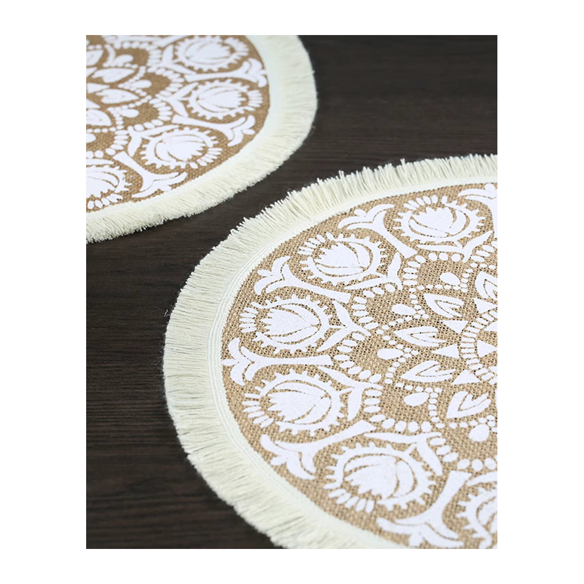 4er Set Bohemsiche runde Untersetzer in Beige mit Quasten, Anti-Verbrühungs-Tischsets Durchmesser: 38 cm - Bild 2