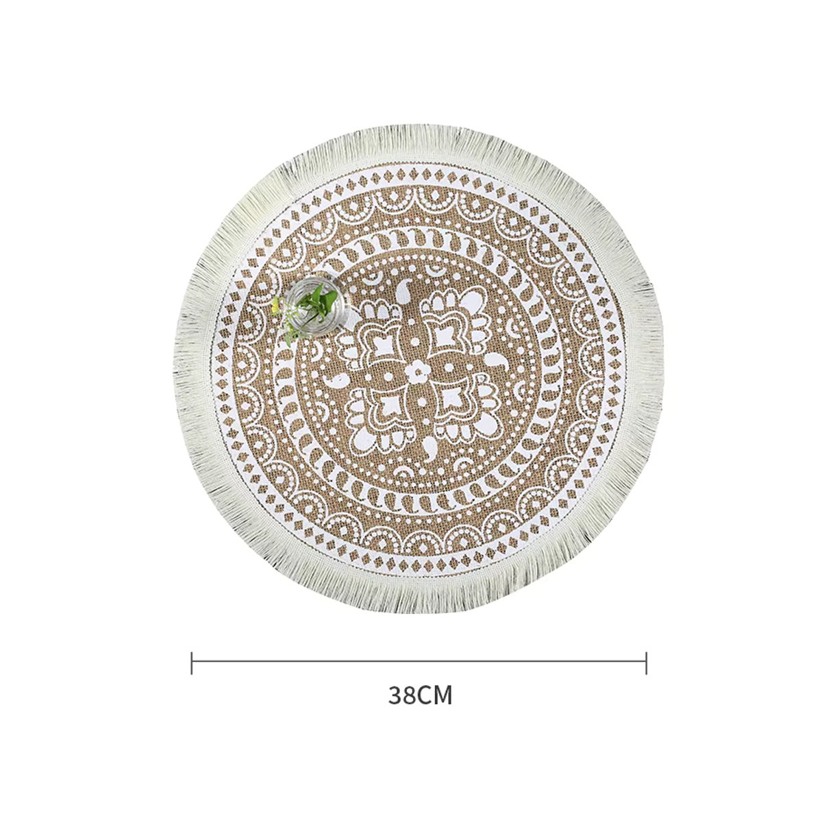 4er Set Bohemsiche runde Untersetzer in Beige mit Quasten, Anti-Verbrühungs-Tischsets Durchmesser: 38 cm - Bild 3