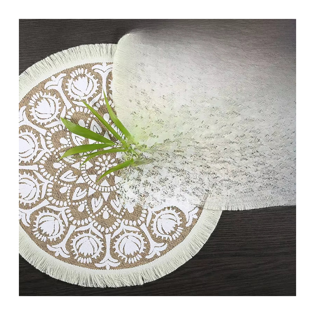4er Set Bohemsiche runde Untersetzer in Beige mit Quasten, Anti-Verbrühungs-Tischsets Durchmesser: 38 cm - Bild 4