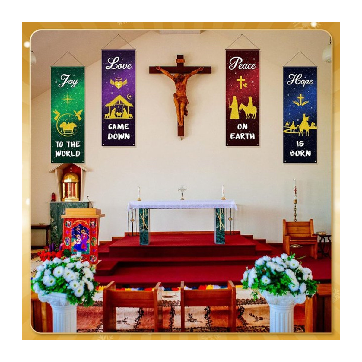 4er-Set christliche Weihnachtsbanner aus Textil, mehrfarbige hängende Kirchenbanner für die Weihnachtsdekoration - Bild 1