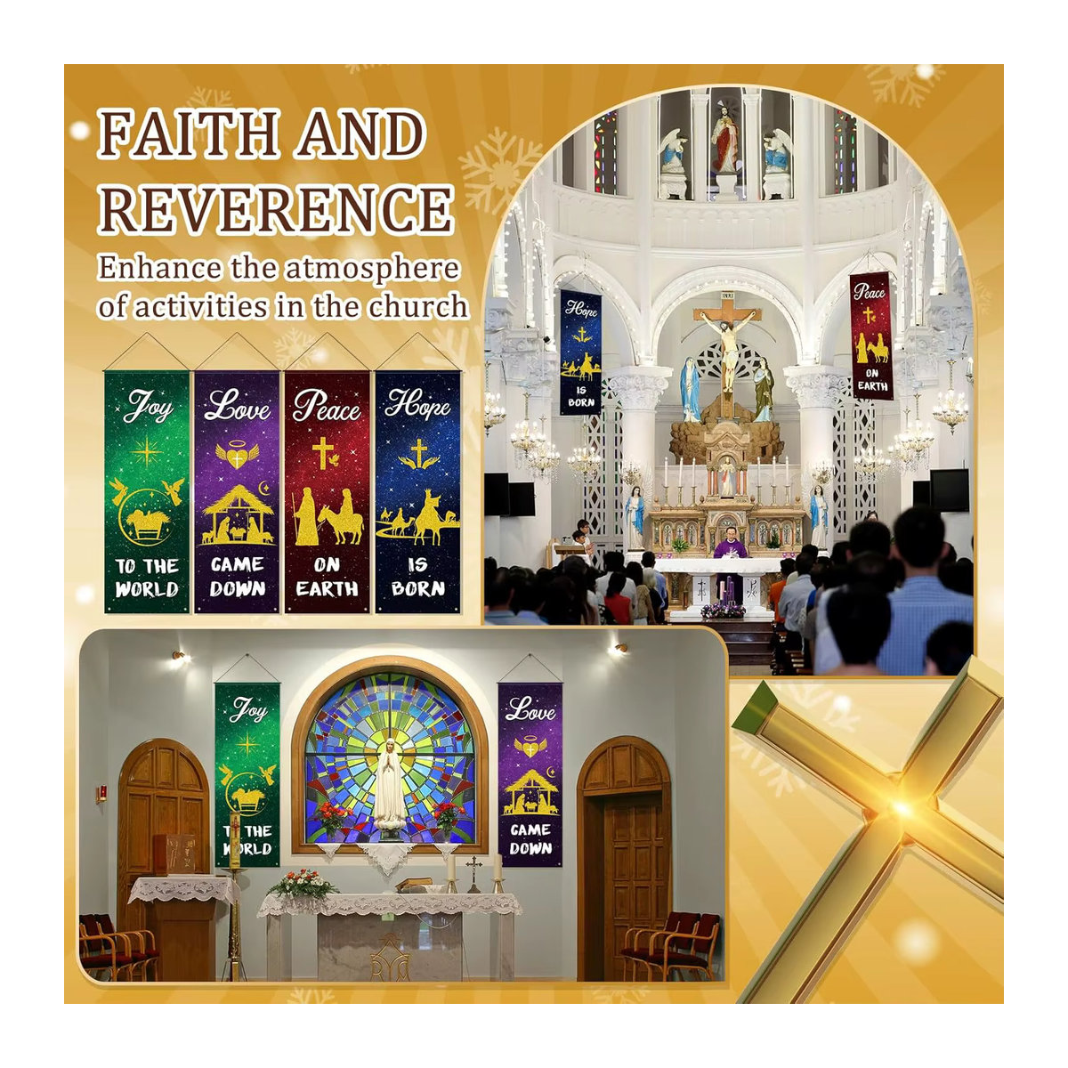 4er-Set christliche Weihnachtsbanner aus Textil, mehrfarbige hängende Kirchenbanner für die Weihnachtsdekoration - Bild 2