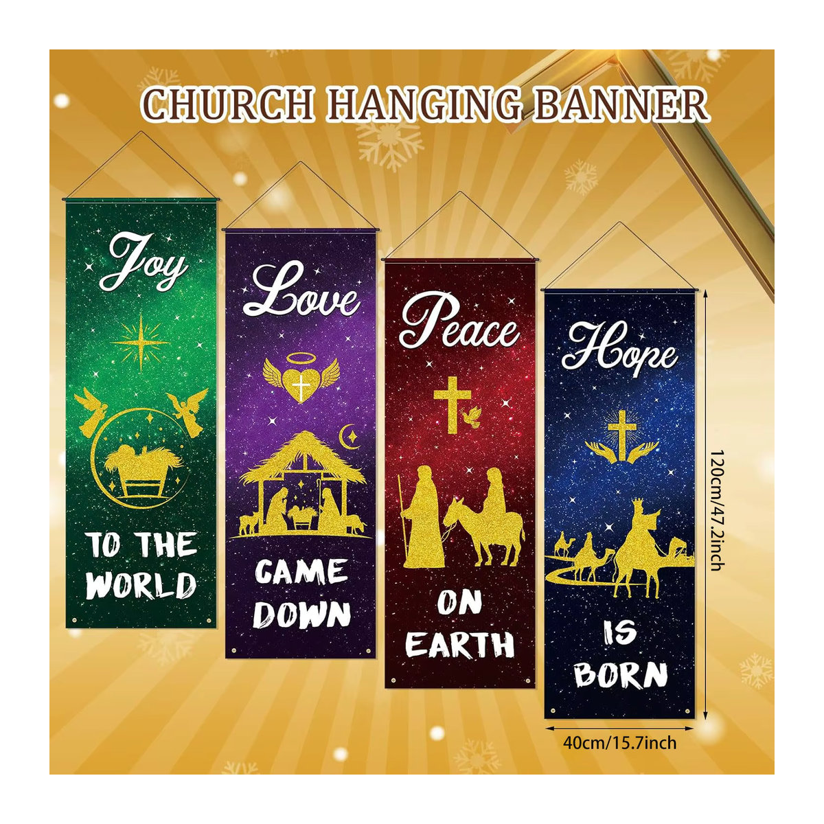 4er-Set christliche Weihnachtsbanner aus Textil, mehrfarbige hängende Kirchenbanner für die Weihnachtsdekoration - Bild 3