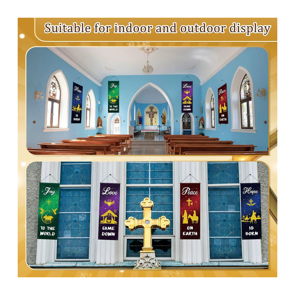 4er-Set christliche Weihnachtsbanner aus Textil, mehrfarbige hängende Kirchenbanner für die Weihnachtsdekoration - Bild 4