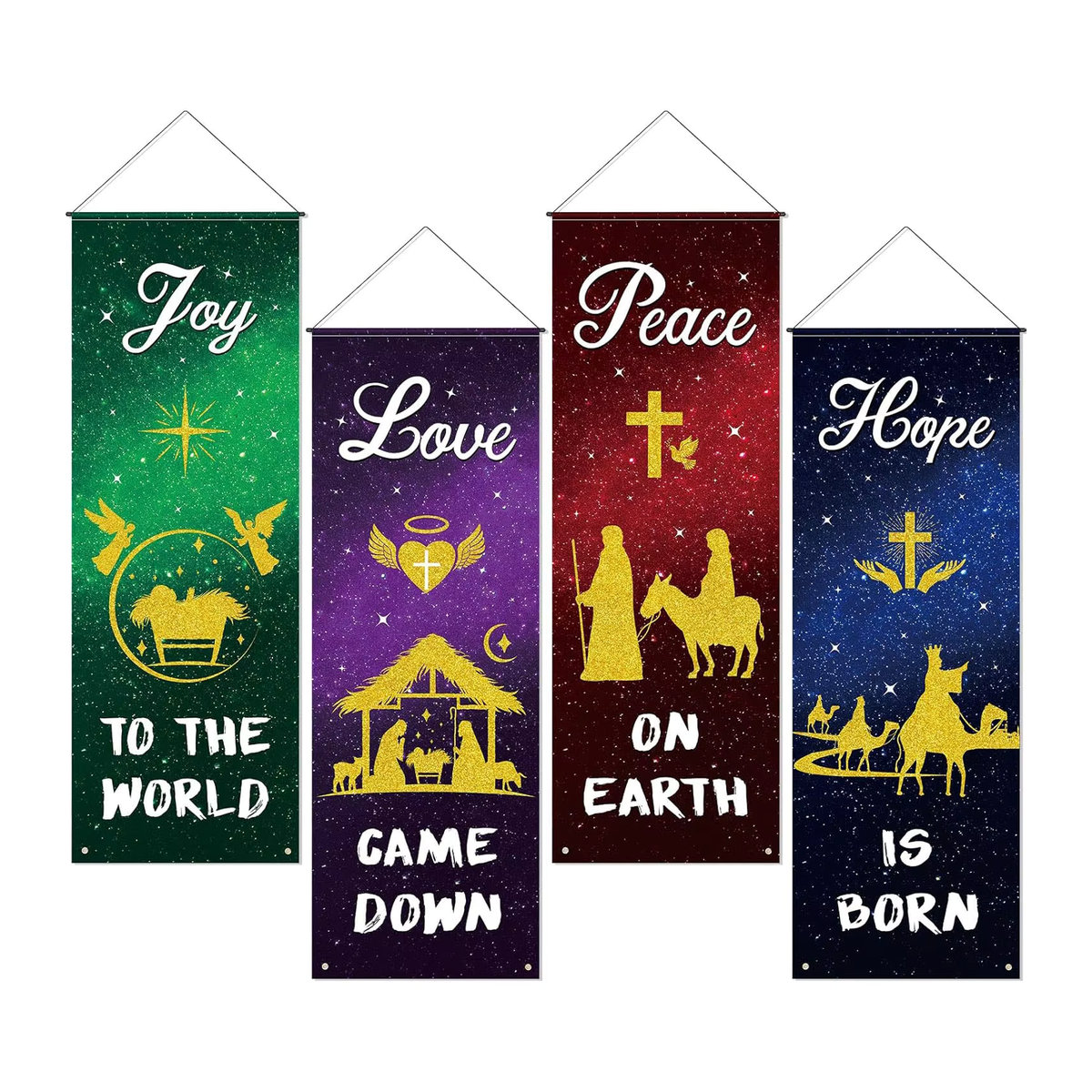 4er-Set christliche Weihnachtsbanner aus Textil, mehrfarbige hängende Kirchenbanner für die Weihnachtsdekoration - Bild 5
