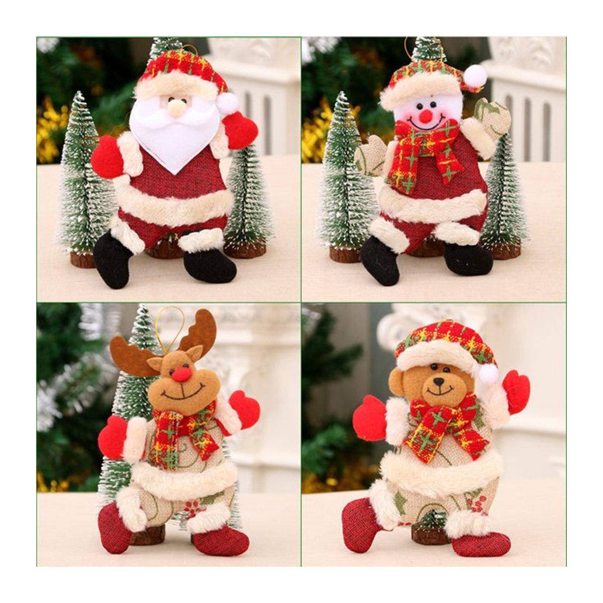 4er Set dekorative Weihnachtsanhänger aus Stoff mit Weihnachtsmann und Rentier in Mehrfarbig - Bild 1