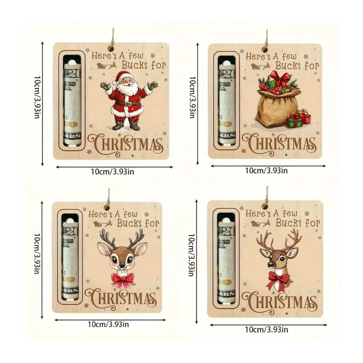 4er Set DUTRIEUX Weihnachts-Spardosen aus Holz mit Weihnachtsmann und Rentier als hängende Dekoration in Beige - Bild 3