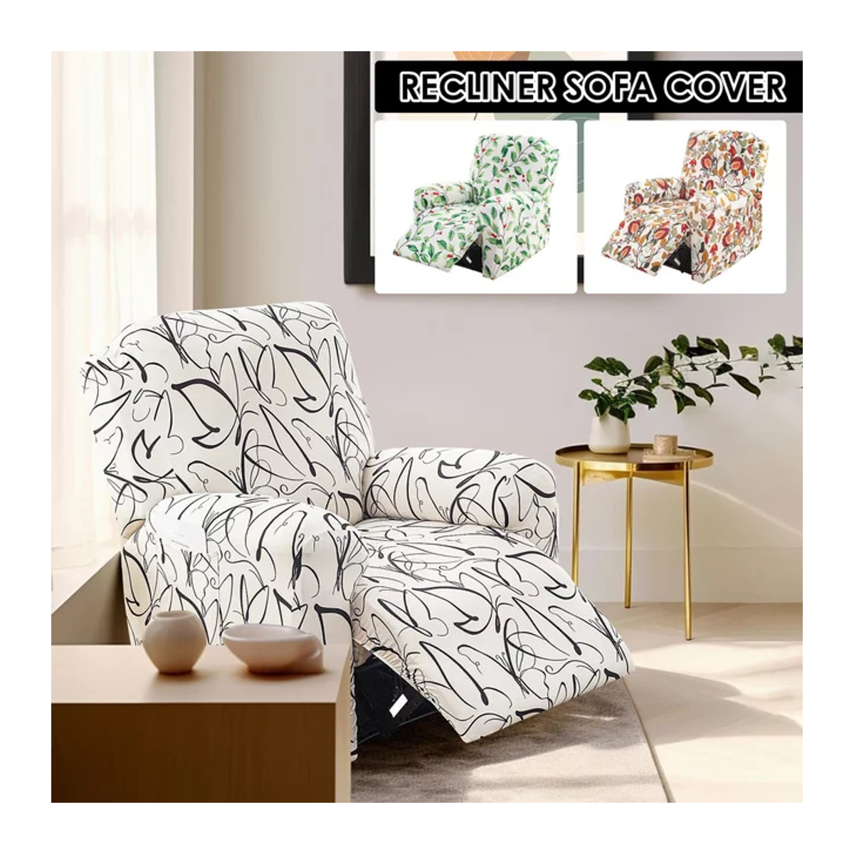4er-Set elastische Sofa-Abdeckungen für Liegen mit Seitentaschen in Grün und Weiß - Bild 1