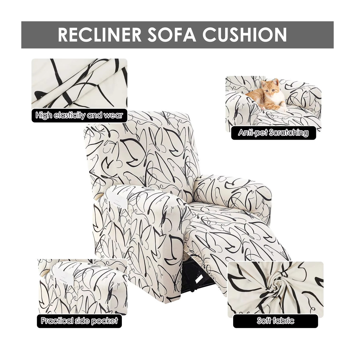 4er-Set elastische Sofa-Abdeckungen für Liegen mit Seitentaschen in Grün und Weiß - Bild 2