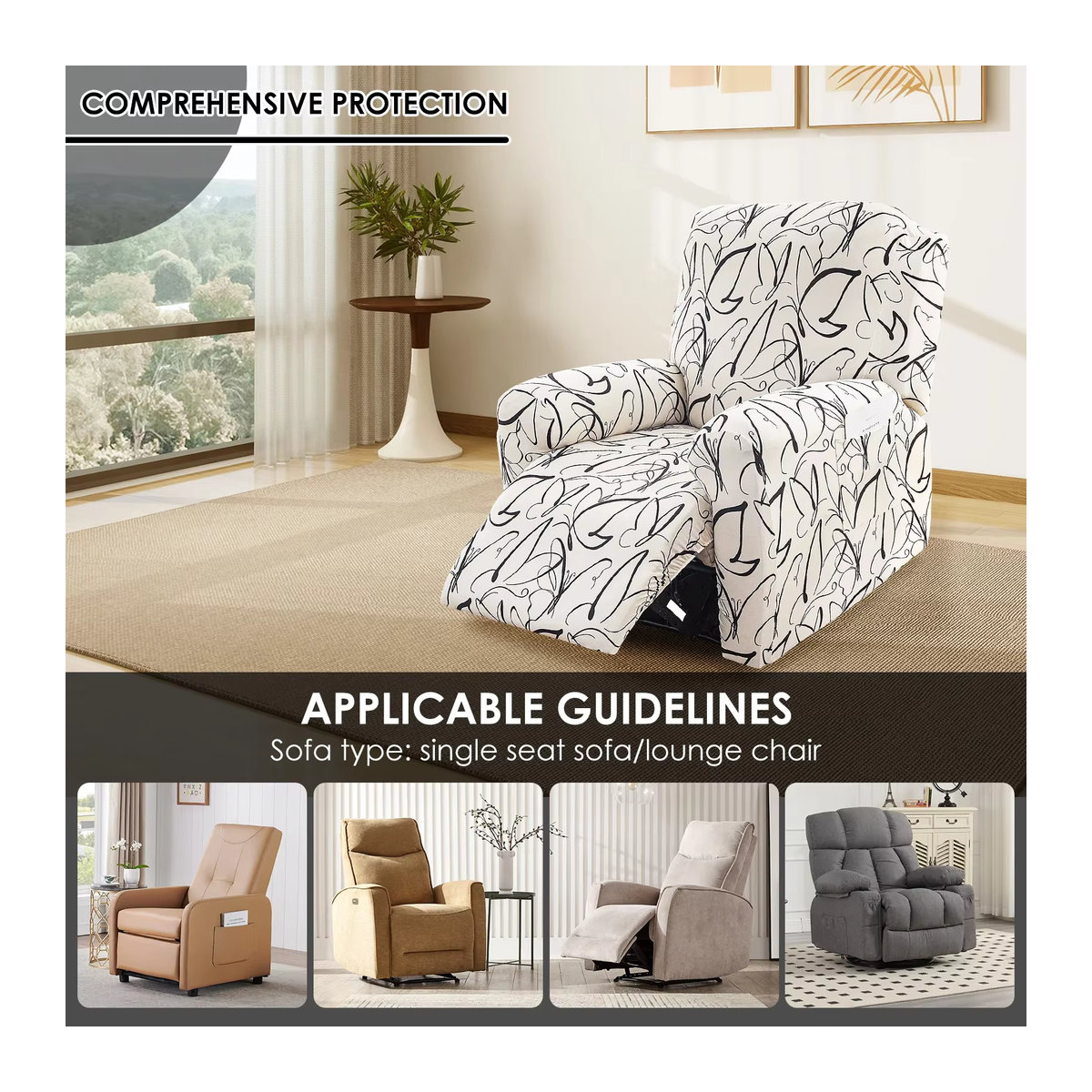 4er-Set elastische Sofa-Abdeckungen für Liegen mit Seitentaschen in Grün und Weiß - Bild 3