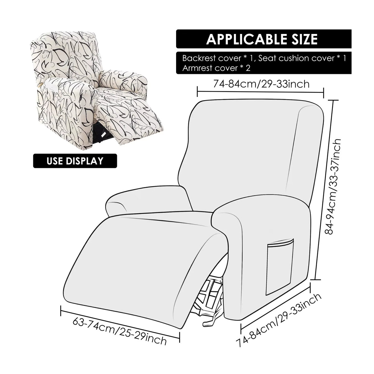 4er-Set elastische Sofa-Abdeckungen für Liegen mit Seitentaschen in Grün und Weiß - Bild 4