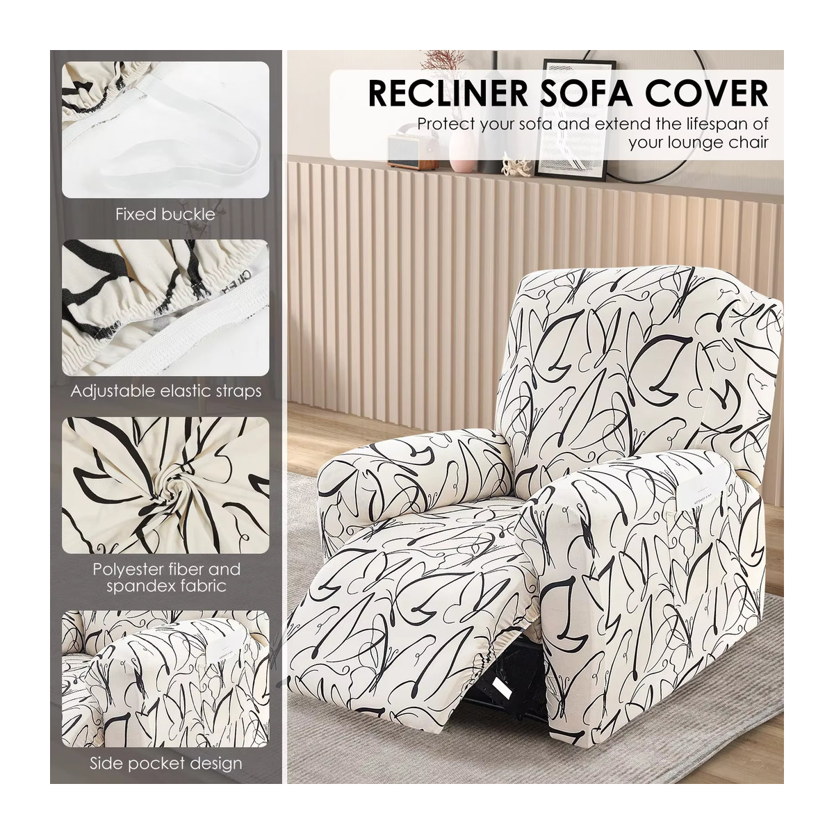 4er-Set elastische Sofa-Abdeckungen für Liegen mit Seitentaschen in Grün und Weiß - Bild 5