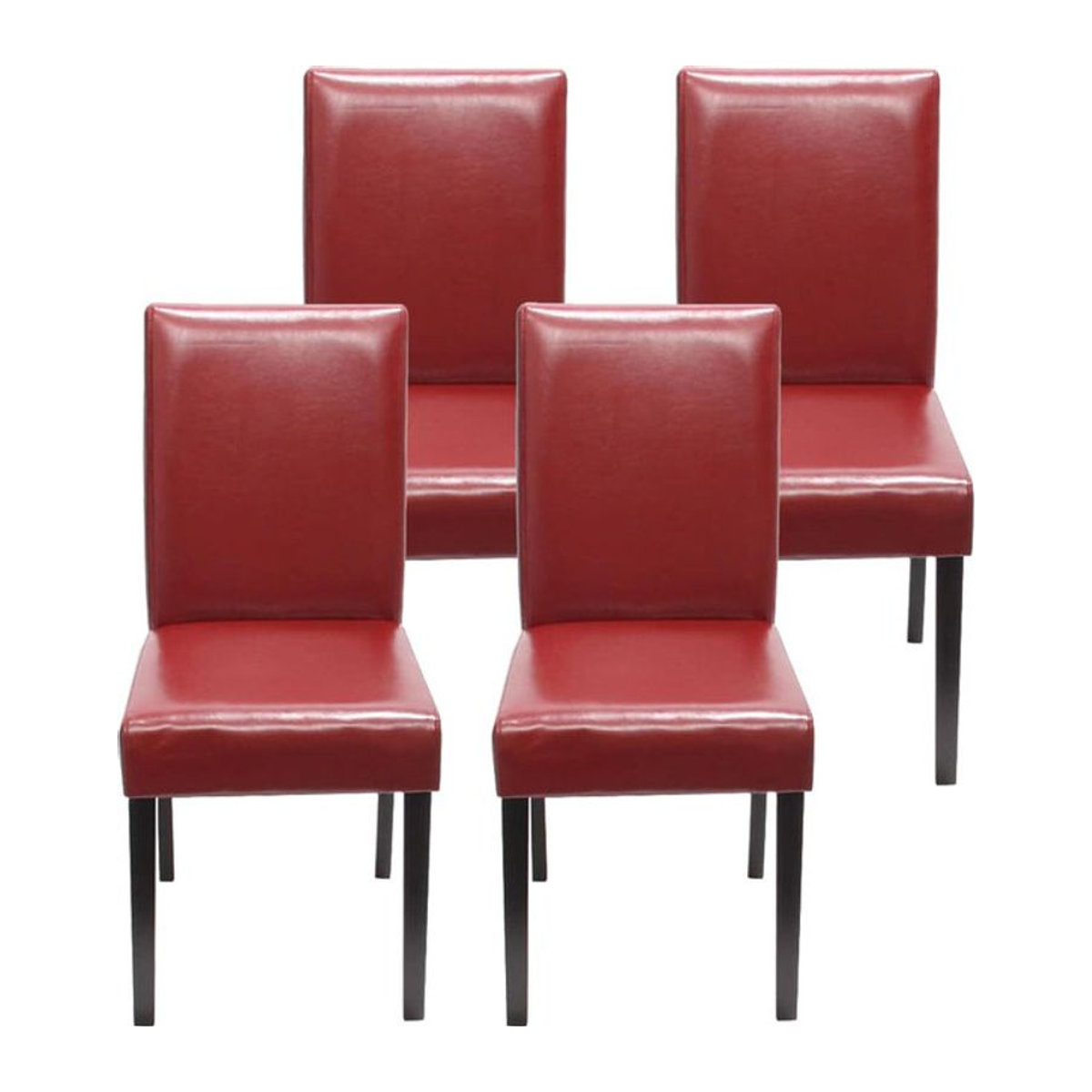 4er-Set Esszimmerstühle Littau von MCW in Rot mit dunklen Beinen aus Kunstleder im modernen Design - Bild 1