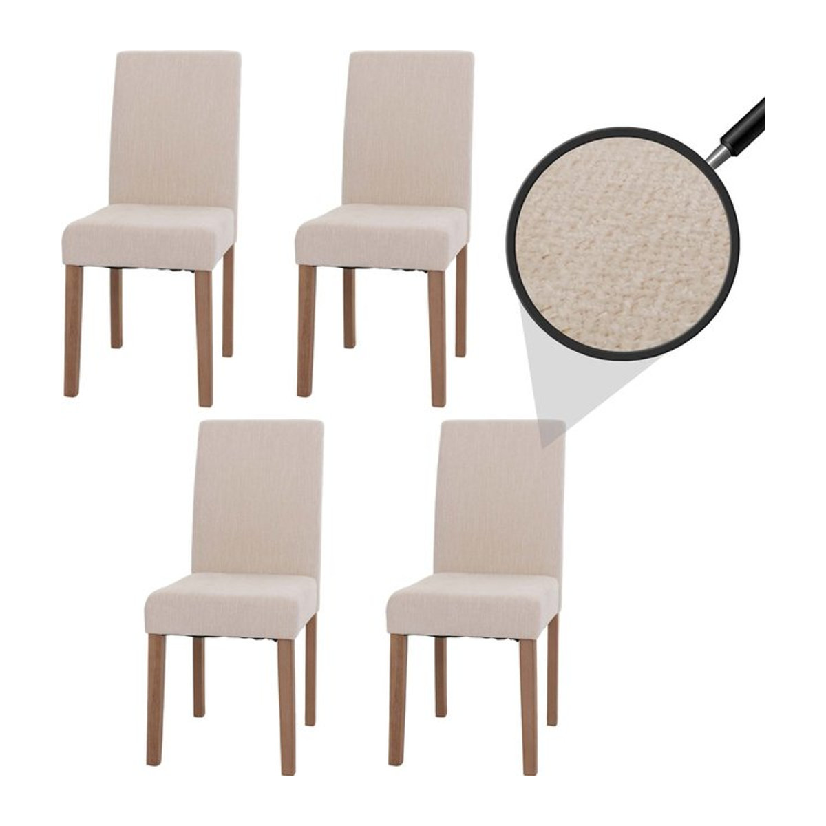 4er-Set Esszimmerstühle Littau von MCW, moderne Hochlehner Küchenstühle aus Chenille-Stoff und Holz in Creme und Beige, Skandinavischer Stil - Bild 1