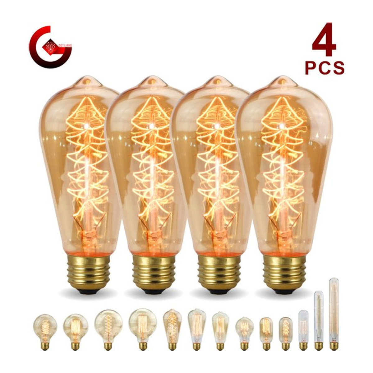 4er Set GOT LIANG Retro LED Edison Glühbirnen E27 Gelb Glas Filament Vintage Ampullen 40 W - Bild 1