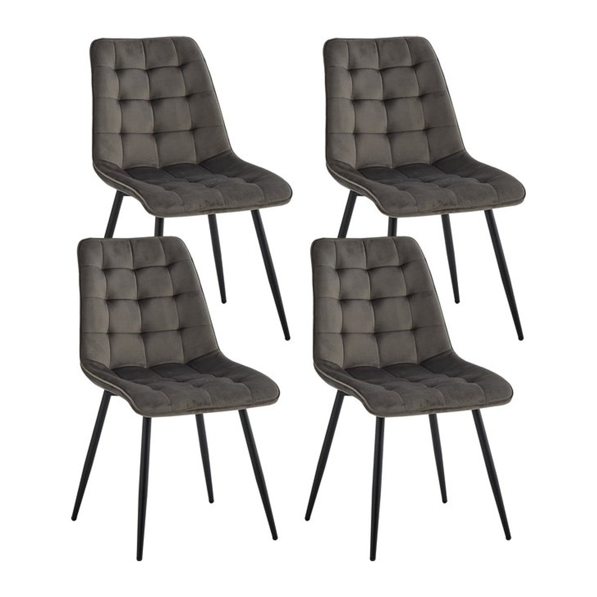 4er-Set GrandCA HOME Esszimmerstühle in Grau, modern und minimalistisch mit samtgepolstertem Sitz und Eisenbeinen - Bild 1