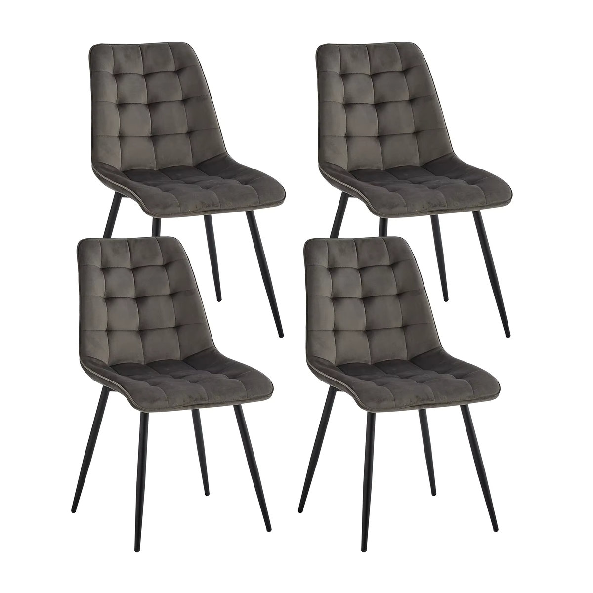 4er-Set GrandCA HOME Esszimmerstühle in Grau, modern und minimalistisch mit samtgepolstertem Sitz und Eisenbeinen - Bild 4