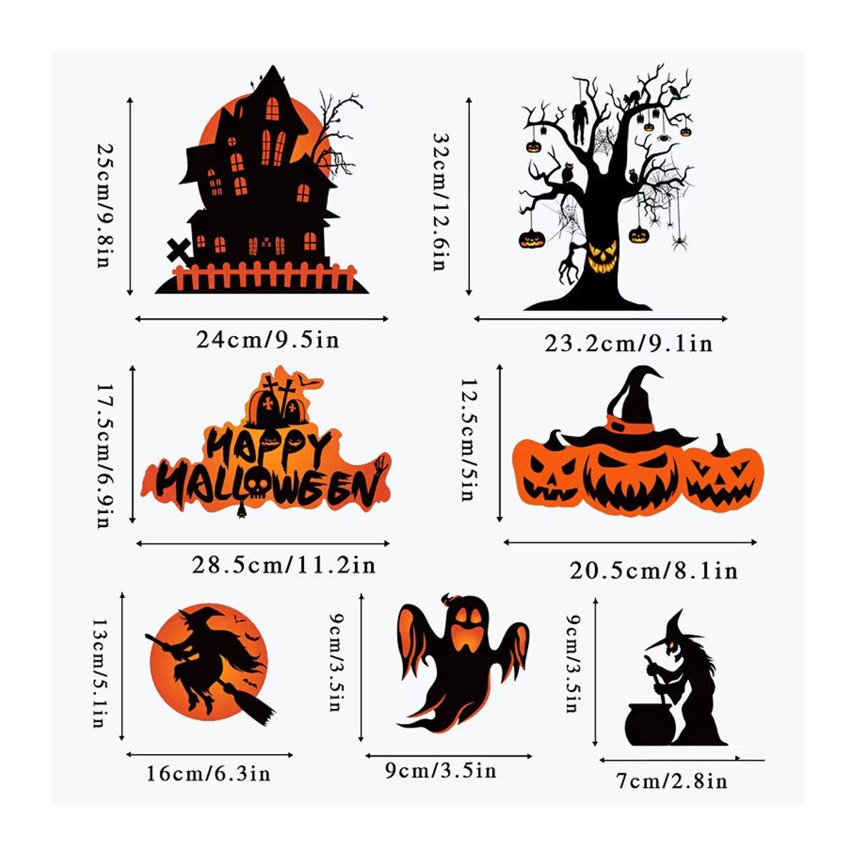 4er-Set Halloween Fensterbilder mit Kürbis, Spinnen und Fledermäusen, doppelseitig und wiederverwendbar, mehrfarbig - Bild 2