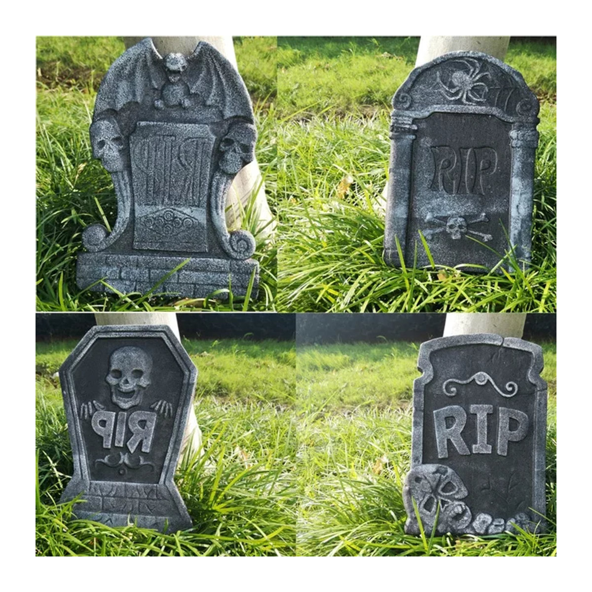 4er-Set Halloween Grabsteine aus Schaumstoff und Kunststoff in Grau für die Outdoor- und Heimdekoration - Bild 1