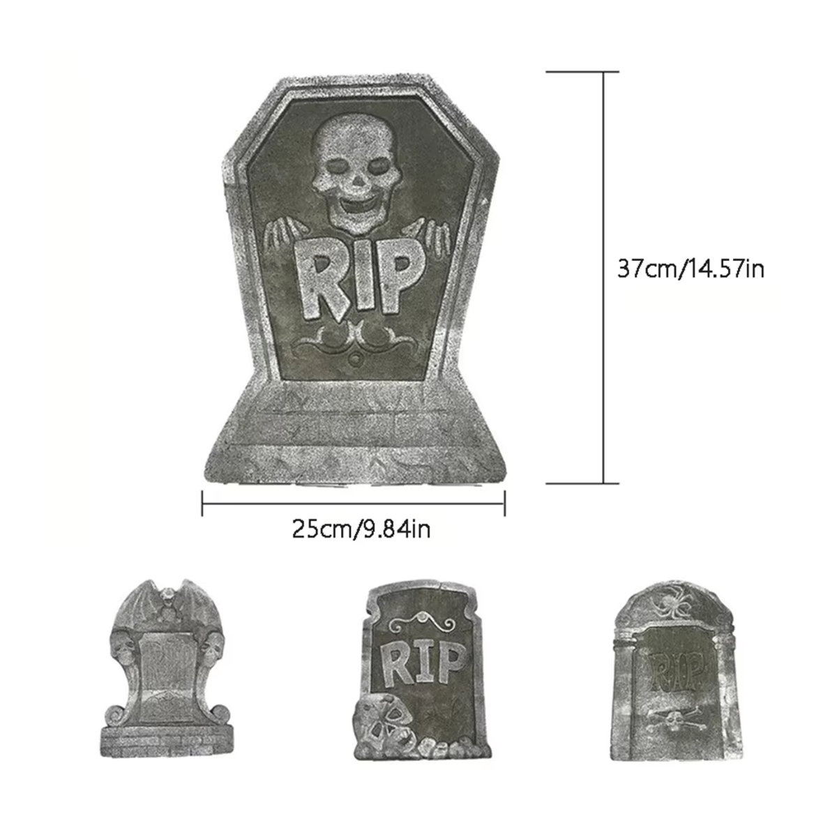 4er-Set Halloween Grabsteine aus Schaumstoff und Kunststoff in Grau für die Outdoor- und Heimdekoration - Bild 5