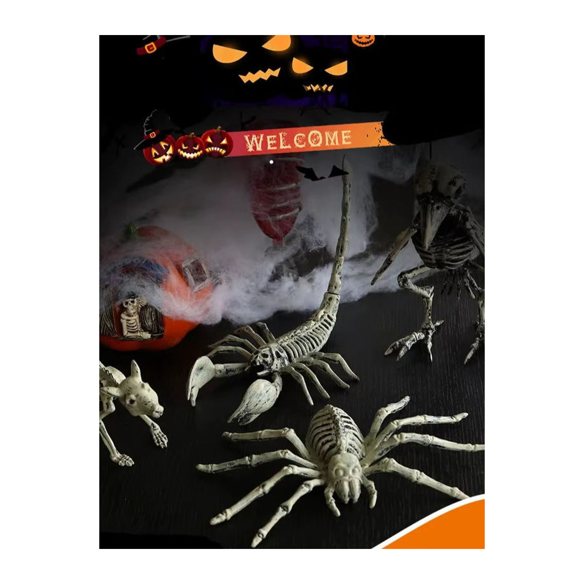 4er-Set Halloween Tier-Skelett Ornamente aus Kunststoff in Weiß für Dekorationen wie Spinne, Krähe und Ratte - Bild 4