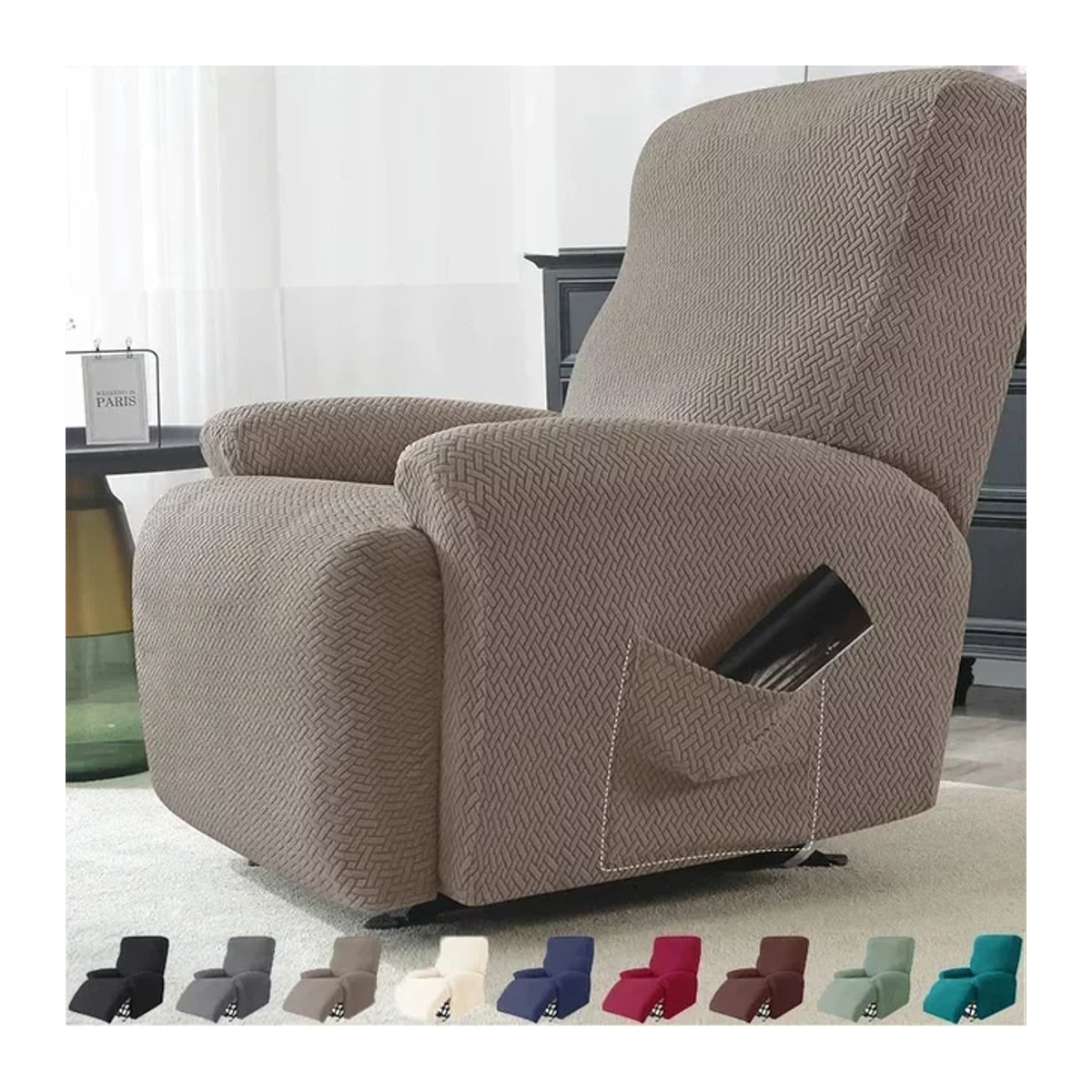 4er-Set Jacquard Liegeabdeckung aus elastischem Stretch-Spandex als rutschfeste Schonbezüge für Sofa und Sessel - Bild 1