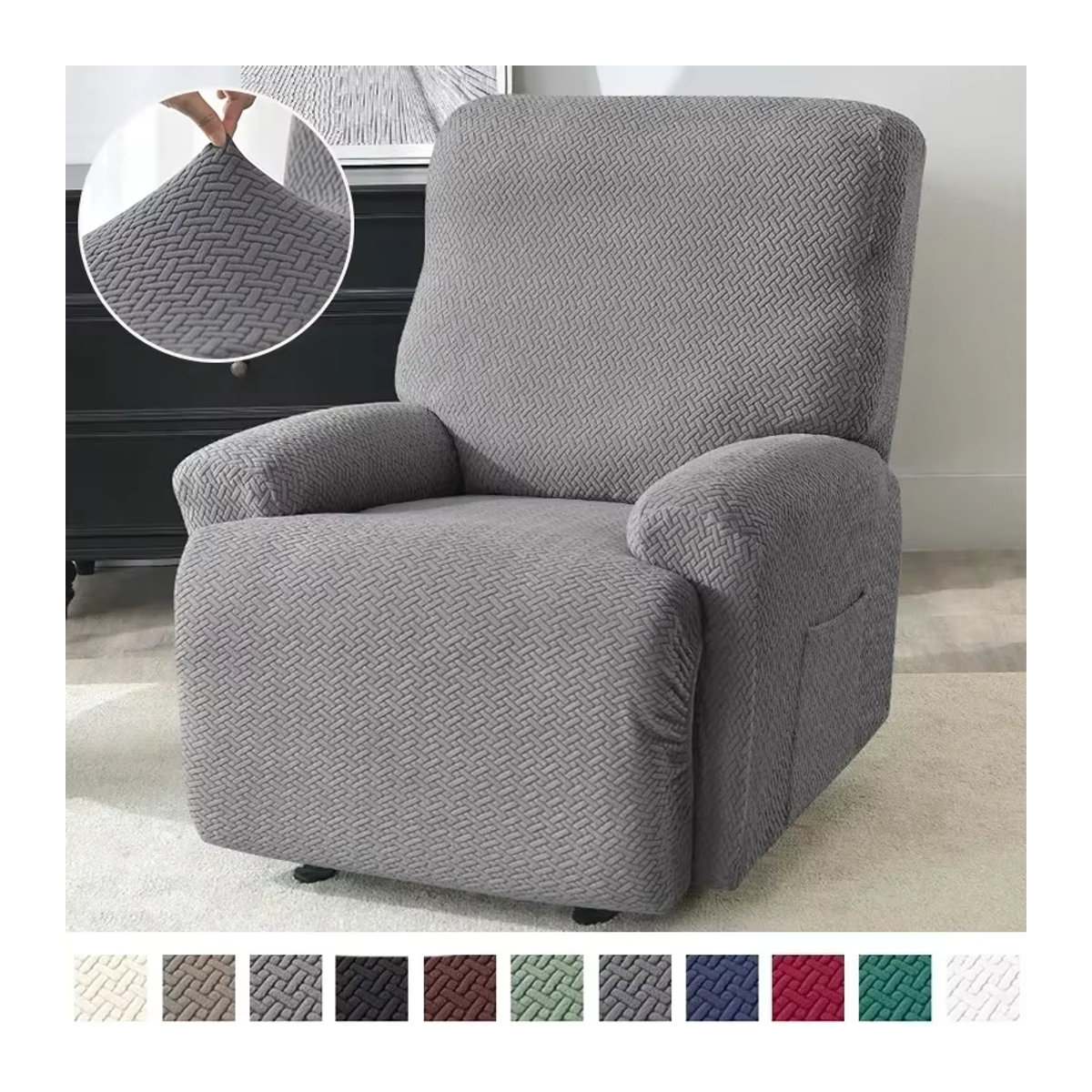 4er-Set Jacquard Liegeabdeckung aus elastischem Stretch-Spandex als rutschfeste Schonbezüge für Sofa und Sessel - Bild 3