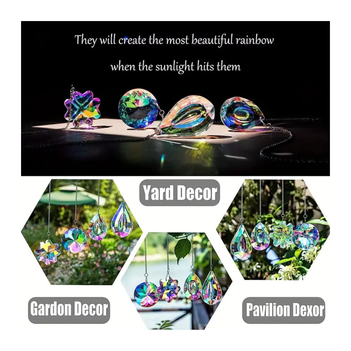 4er-Set Kristall Lichtfänger in geometrischer Form, mehrfarbig und transparent für Garten und Hof zur Dekoration - Bild 2