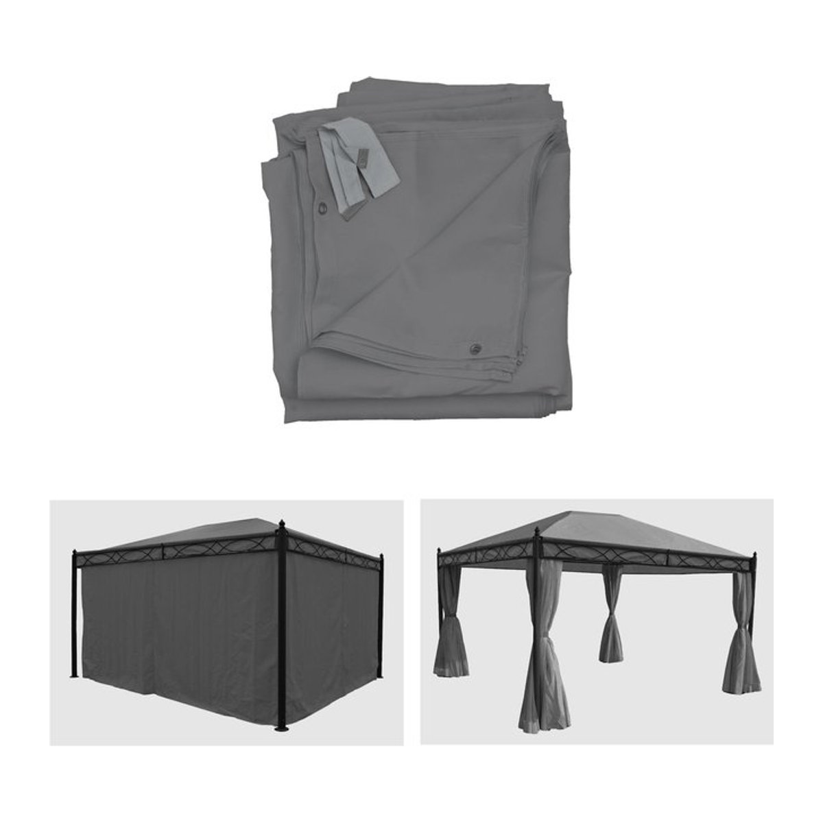 4er-Set MCW Ersatzseitenwände aus Polyester für Pergola Calpe, Farbe Grau, passend für Pavillons mit 4 x 3 m - Bild 1